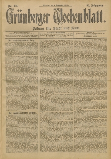 Gr&uuml;nberger Wochenblatt: Zeitung f&uuml;r Stadt und Land, No. 131. (1. November 1904)