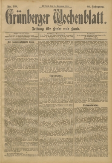 Gr&uuml;nberger Wochenblatt: Zeitung f&uuml;r Stadt und Land, No. 138. (16. November 1904)