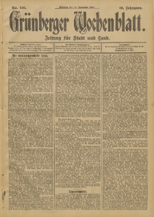 Gr&uuml;nberger Wochenblatt: Zeitung f&uuml;r Stadt und Land, No. 140. (22. November 1904)