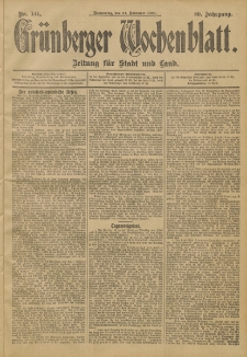 Gr&uuml;nberger Wochenblatt: Zeitung f&uuml;r Stadt und Land, No. 141. (24. November 1904)