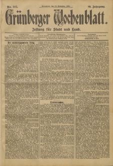 Grünberger Wochenblatt: Zeitung für Stadt und Land, No. 142. (26. November 1904)