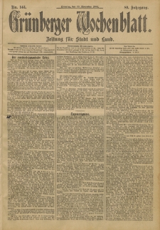 Gr&uuml;nberger Wochenblatt: Zeitung f&uuml;r Stadt und Land, No. 143. (29. November 1904)