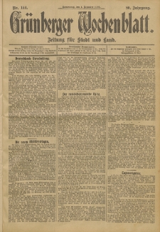 Gr&uuml;nberger Wochenblatt: Zeitung f&uuml;r Stadt und Land, No. 144. (1. Dezember 1904)