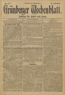 Grünberger Wochenblatt: Zeitung für Stadt und Land, No. 147. (8. Dezember 1904)