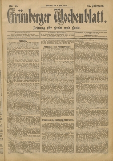 Gr&uuml;nberger Wochenblatt: Zeitung f&uuml;r Stadt und Land, No. 55. (8. Mai 1906)