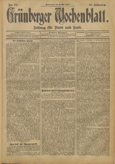 Gr&uuml;nberger Wochenblatt: Zeitung f&uuml;r Stadt und Land, No. 65. (31. Mai 1906)