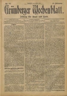 Gr&uuml;nberger Wochenblatt: Zeitung f&uuml;r Stadt und Land, No. 66. (2. Juni 1906)