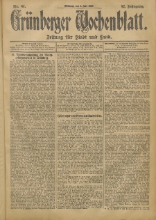 Gr&uuml;nberger Wochenblatt: Zeitung f&uuml;r Stadt und Land, No. 67. (6. Juni 1906)