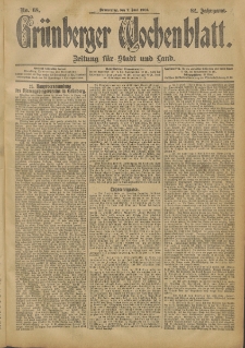 Gr&uuml;nberger Wochenblatt: Zeitung f&uuml;r Stadt und Land, No. 68. (7. Juni 1906)