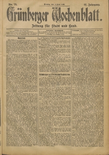 Gr&uuml;nberger Wochenblatt: Zeitung f&uuml;r Stadt und Land, No. 73. (19. Juni 1906)