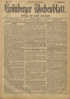 Grünberger Wochenblatt: Zeitung für Stadt und Land, No. 74. (21. Juni 1906)
