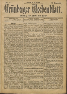 Grünberger Wochenblatt: Zeitung für Stadt und Land, No. 75. (23. Juni 1906)