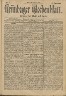 Gr&uuml;nberger Wochenblatt: Zeitung f&uuml;r Stadt und Land, No. 81. (7. Juli 1906)