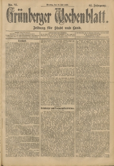 Grünberger Wochenblatt: Zeitung für Stadt und Land, No. 82. (10. Juli 1906)