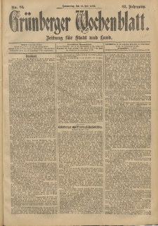 Gr&uuml;nberger Wochenblatt: Zeitung f&uuml;r Stadt und Land, No. 83. (12. Juli 1906)