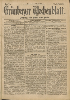 Gr&uuml;nberger Wochenblatt: Zeitung f&uuml;r Stadt und Land, No. 92. (2. August 1906)