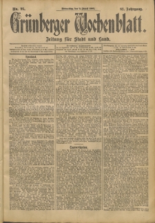 Gr&uuml;nberger Wochenblatt: Zeitung f&uuml;r Stadt und Land, No. 95. (9. August 1906)