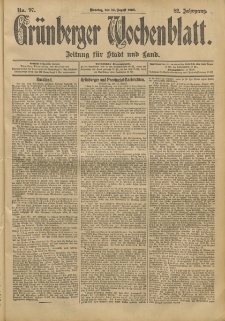 Gr&uuml;nberger Wochenblatt: Zeitung f&uuml;r Stadt und Land, No. 97. (14. August 1906)