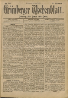 Gr&uuml;nberger Wochenblatt: Zeitung f&uuml;r Stadt und Land, No. 100. (21. August 1906)