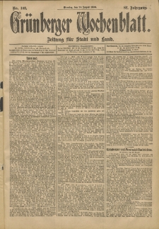 Grünberger Wochenblatt: Zeitung für Stadt und Land, No. 103. (28. August 1906)