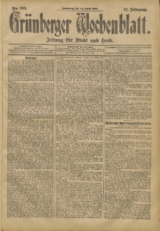 Gr&uuml;nberger Wochenblatt: Zeitung f&uuml;r Stadt und Land, No. 104. (30. August 1906)