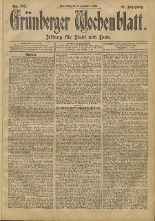 Gr&uuml;nberger Wochenblatt: Zeitung f&uuml;r Stadt und Land, No. 107. (6. September 1906)