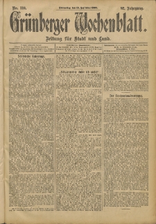 Gr&uuml;nberger Wochenblatt: Zeitung f&uuml;r Stadt und Land, No. 110. (13. September 1906)