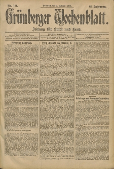 Grünberger Wochenblatt: Zeitung für Stadt und Land, No. 111. (15. September 1906)