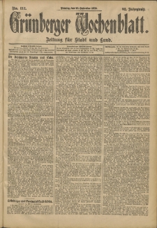 Grünberger Wochenblatt: Zeitung für Stadt und Land, No. 112. (18. September 1906)