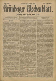 Grünberger Wochenblatt: Zeitung für Stadt und Land, No. 138. (17. November 1906)