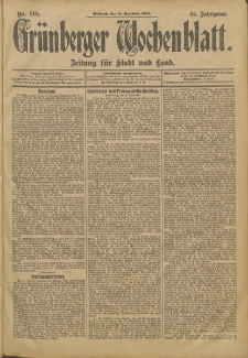 Gr&uuml;nberger Wochenblatt: Zeitung f&uuml;r Stadt und Land, No. 140. (21. November 1906)