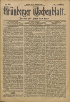 Grünberger Wochenblatt: Zeitung für Stadt und Land, No. 142. (27. November 1906)