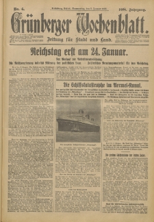 Gr&uuml;nberger Wochenblatt: Zeitung f&uuml;r Stadt und Land, No. 4. (5. Januar 1933)