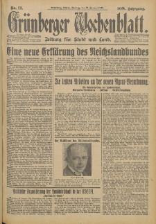 Gr&uuml;nberger Wochenblatt: Zeitung f&uuml;r Stadt und Land, No. 11. (13. Januar 1933)