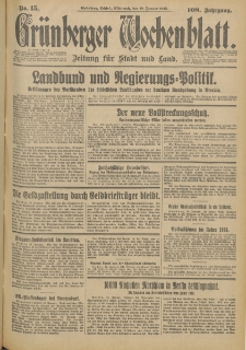 Gr&uuml;nberger Wochenblatt: Zeitung f&uuml;r Stadt und Land, No. 15. (18. Januar 1933)