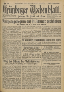 Grünberger Wochenblatt: Zeitung für Stadt und Land, No. 18. (21./22. Januar 1933)