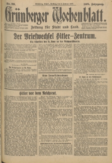 Gr&uuml;nberger Wochenblatt: Zeitung f&uuml;r Stadt und Land, No. 29. (3. Februar 1933)
