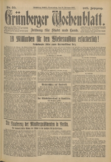 Gr&uuml;nberger Wochenblatt: Zeitung f&uuml;r Stadt und Land, No. 40. (16. Februar 1933)