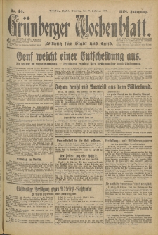 Grünberger Wochenblatt: Zeitung für Stadt und Land, No. 44. (21. Februar 1933)