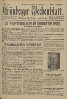 Grünberger Wochenblatt: Zeitung für Stadt und Land, No. 51. (1. März 1933)