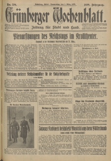 Grünberger Wochenblatt: Zeitung für Stadt und Land, No. 58. (9. März 1933)