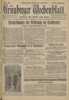 Grünberger Wochenblatt: Zeitung für Stadt und Land, No. 58. (9. März 1933)