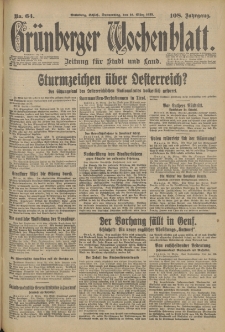 Gr&uuml;nberger Wochenblatt: Zeitung f&uuml;r Stadt und Land, No. 63. (15. M&auml;rz 1933)