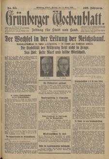 Grünberger Wochenblatt: Zeitung für Stadt und Land, No. 65. (17. März 1933)