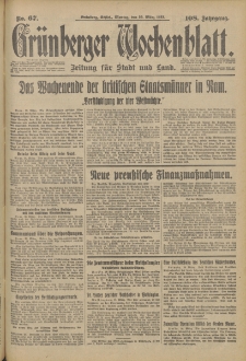 Gr&uuml;nberger Wochenblatt: Zeitung f&uuml;r Stadt und Land, No. 67. (20. M&auml;rz 1933)
