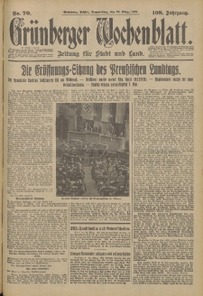 Grünberger Wochenblatt: Zeitung für Stadt und Land, No. 70. (23. März 1933)