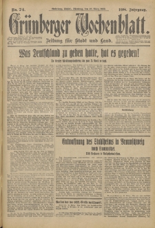 Grünberger Wochenblatt: Zeitung für Stadt und Land, No. 74. (28. März 1933)