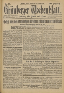 Grünberger Wochenblatt: Zeitung für Stadt und Land, No. 76. (30. März 1933)