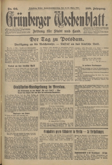 Grünberger Wochenblatt: Zeitung für Stadt und Land, No. 66. (18./19. März 1933)