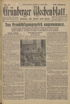 Grünberger Wochenblatt: Zeitung für Stadt und Land, No. 71. (24. März 1933)